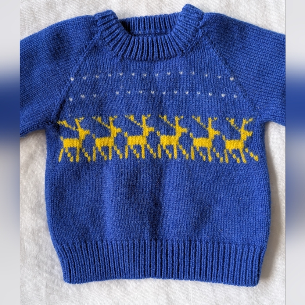 Vintage Blue Reindeer Baby Sweater